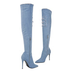 Load image into Gallery viewer, Denim Pointed Toe High Stiletto Over The Knee Boots
