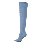 Load image into Gallery viewer, Denim Pointed Toe High Stiletto Over The Knee Boots
