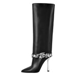 Load image into Gallery viewer, Rhinestone Strap High Metal Stiletto Thigh Boots
