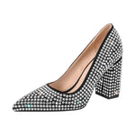 Load image into Gallery viewer, Rhinestone Pointed Toe Chunky Heel Pumps
