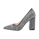 Load image into Gallery viewer, Rhinestone Pointed Toe Chunky Heel Pumps
