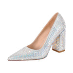 Load image into Gallery viewer, Rhinestone Pointed Toe Chunky Heel Pumps
