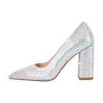 Load image into Gallery viewer, Rhinestone Pointed Toe Chunky Heel Pumps
