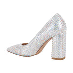 Load image into Gallery viewer, Rhinestone Pointed Toe Chunky Heel Pumps
