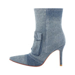 Load image into Gallery viewer, Denim Pointed Toe Zipper Stiletto Ankle Boots
