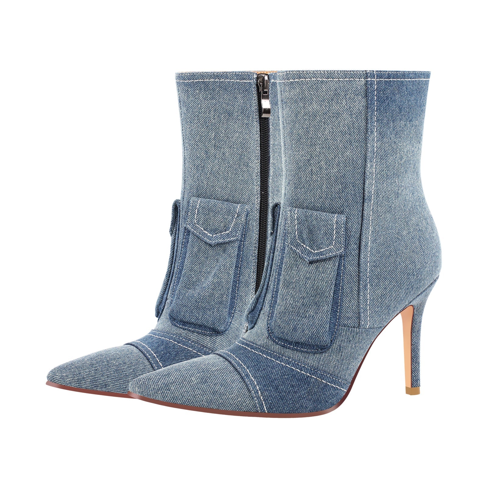 Denim Pointed Toe Zipper Stiletto Ankle Boots