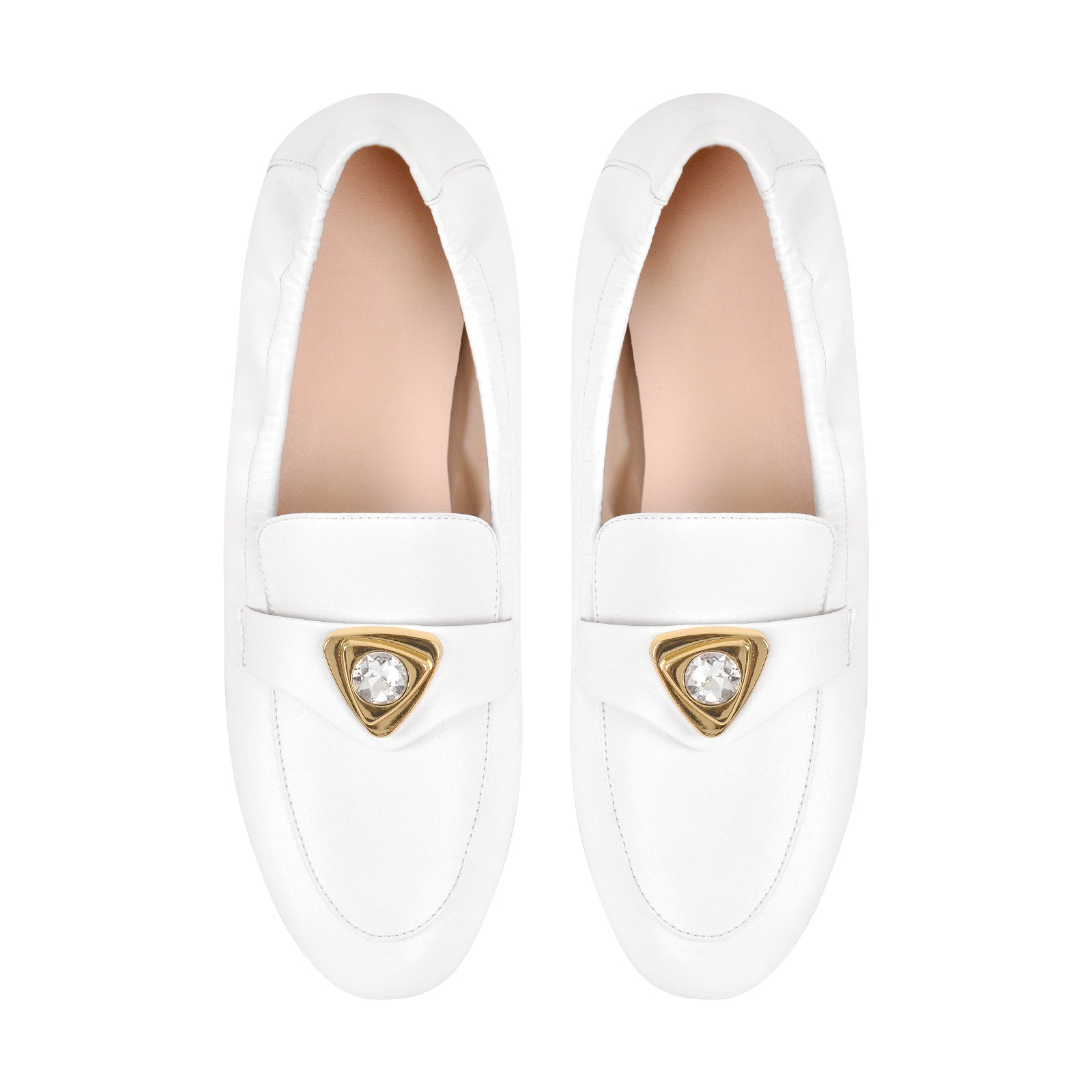 White Round Toe Leather Flats