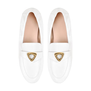 White Round Toe Leather Flats