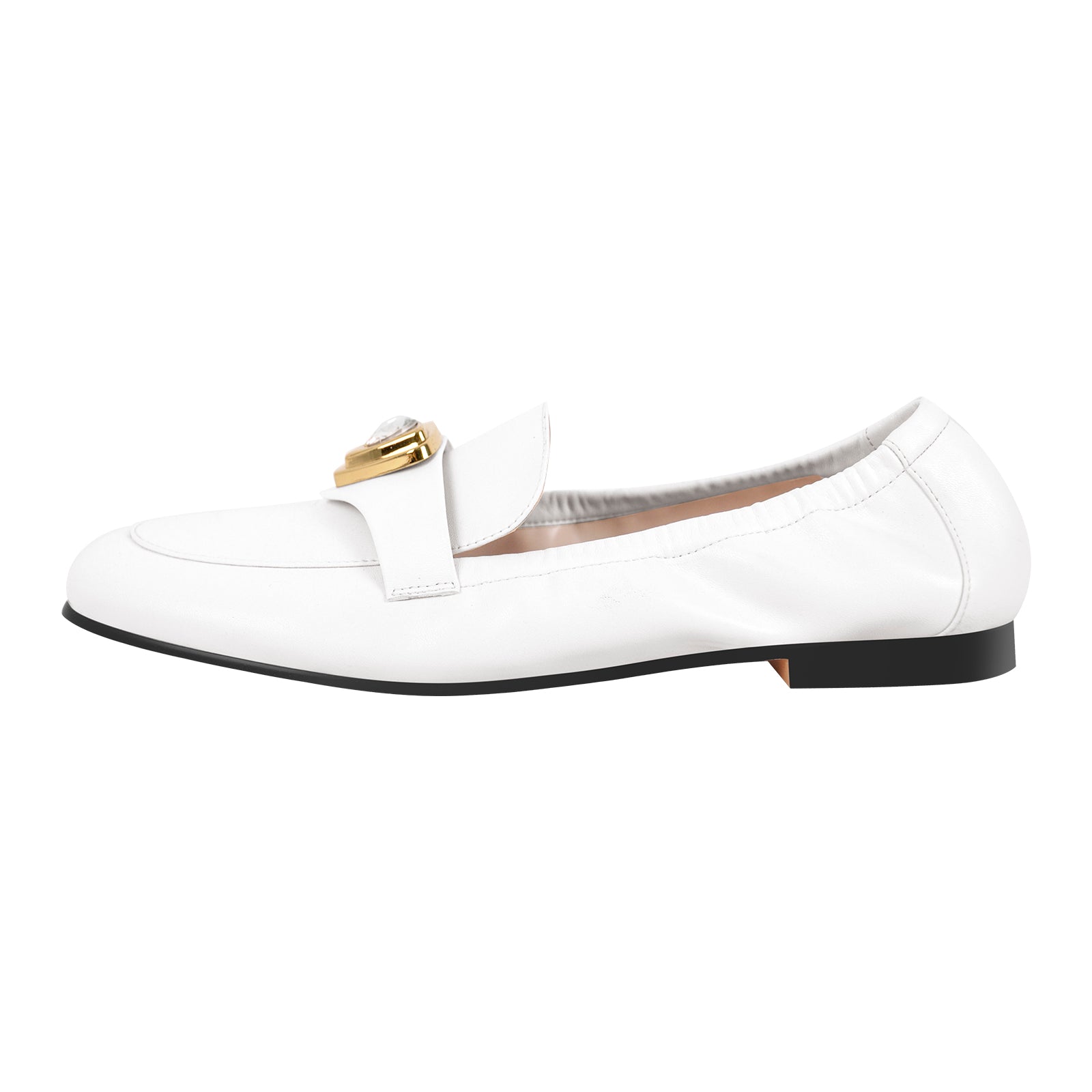 White Round Toe Leather Flats