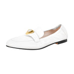 Load image into Gallery viewer, White Round Toe Leather Flats
