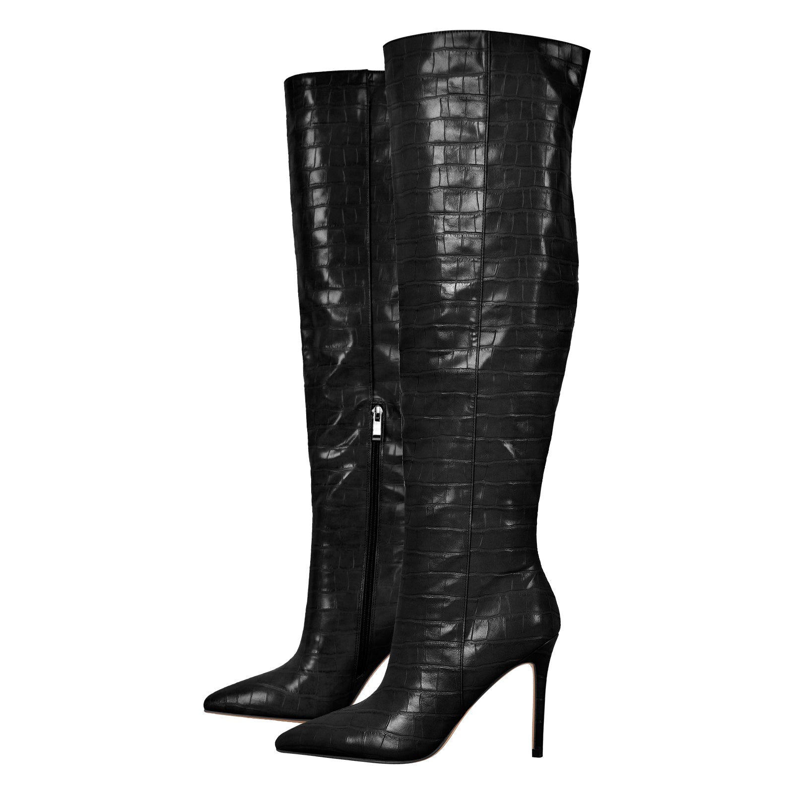 Stone Print Pointed Toe Stiletto Thigh High Boots