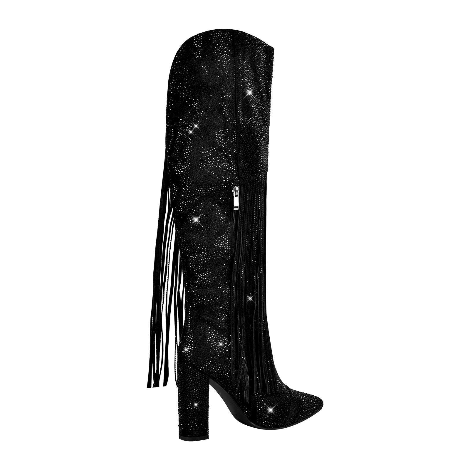 Pointed Toe  Rhinestone Tassels Over The Knee Boots