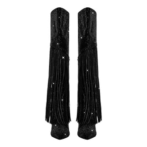 Pointed Toe  Rhinestone Tassels Over The Knee Boots