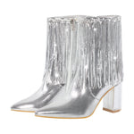 Load image into Gallery viewer, Sequins Pointed Toe Chunky Heel Ankle Boots
