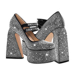 Load image into Gallery viewer, Platform Rhinestone Chunky Heel Mary Jane Pumps
