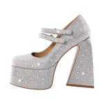 Load image into Gallery viewer, Platform Rhinestone Chunky Heel Mary Jane Pumps
