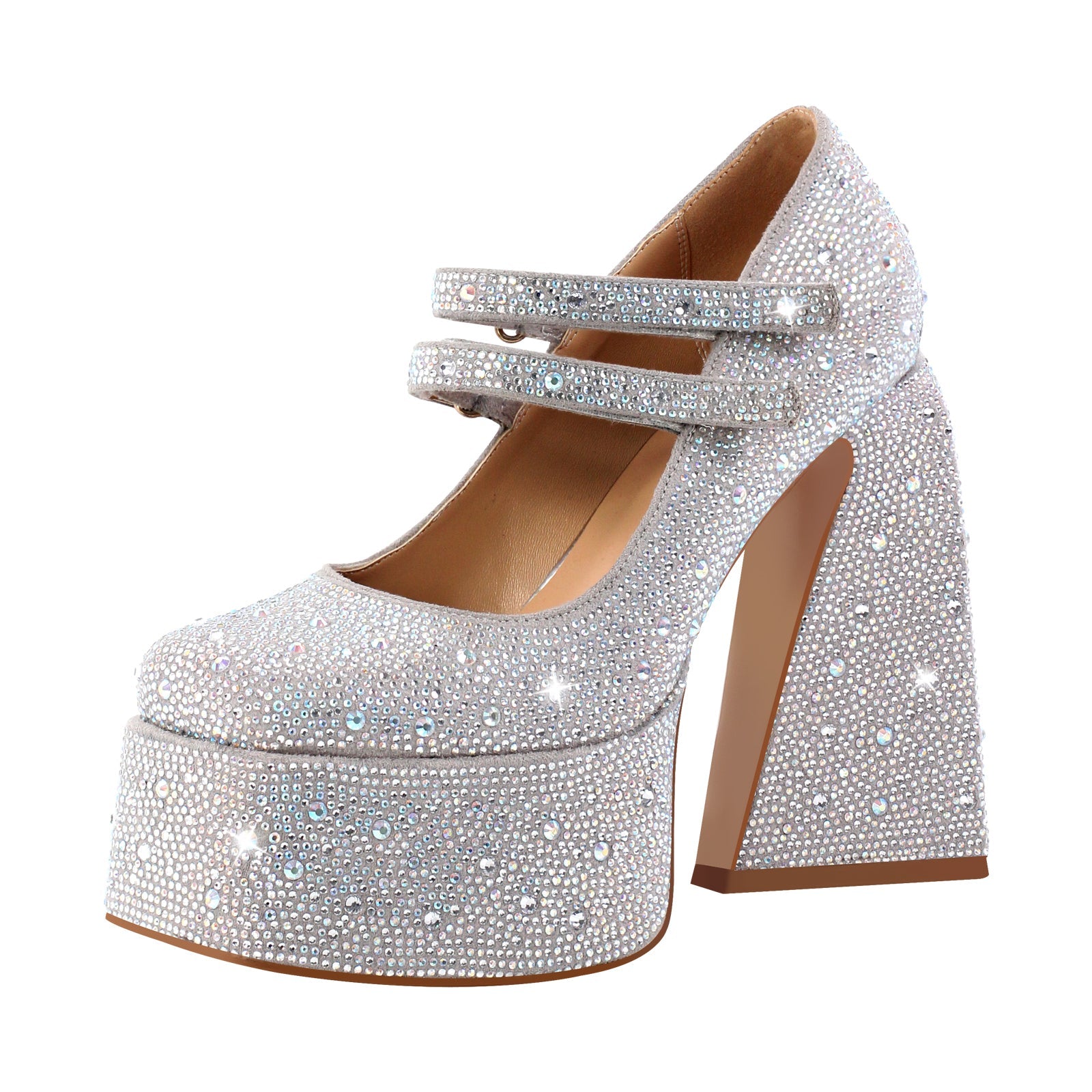 Platform Rhinestone Chunky Heel Mary Jane Pumps