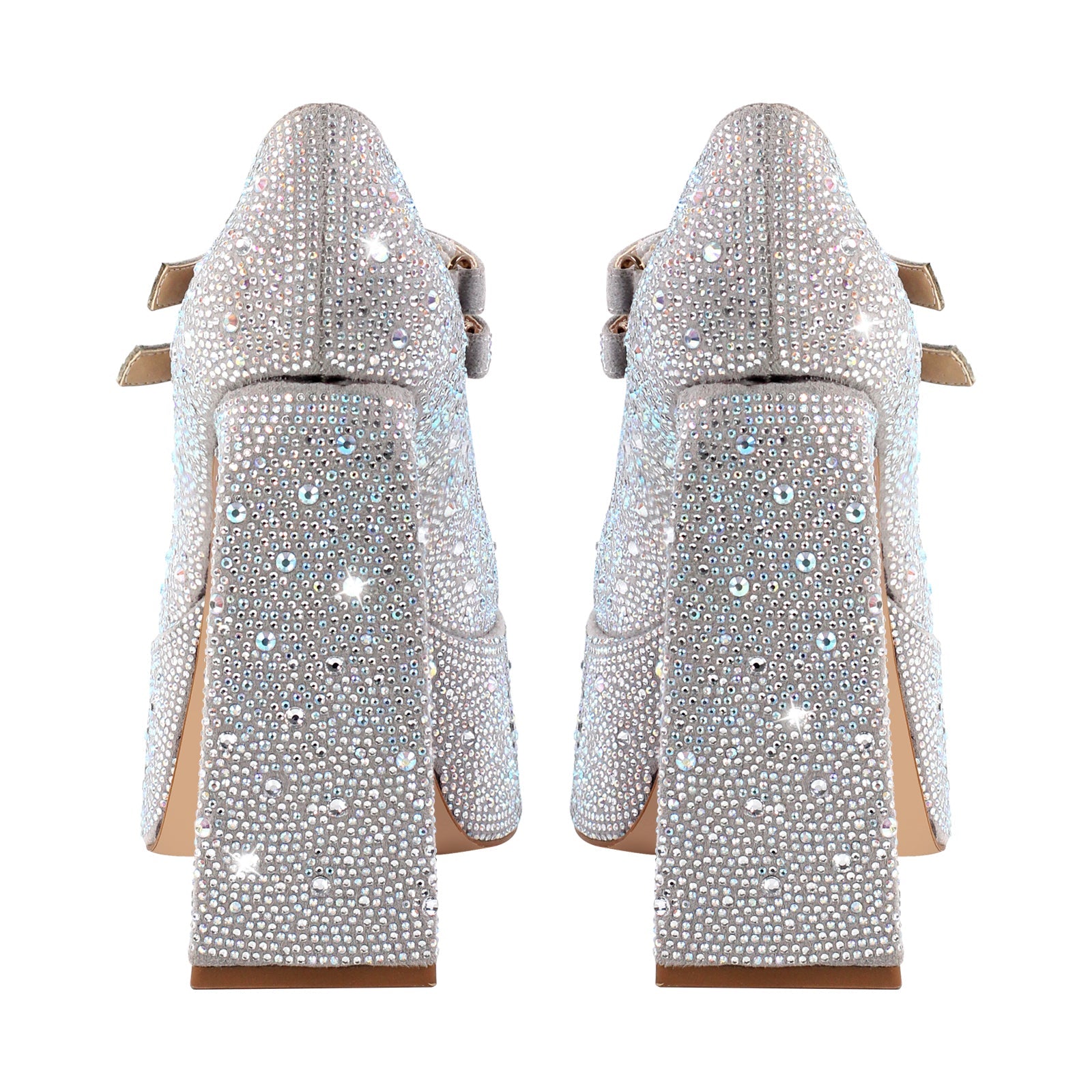 Platform Rhinestone Chunky Heel Mary Jane Pumps