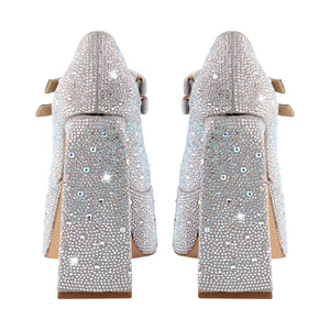 Platform Rhinestone Chunky Heel Mary Jane Pumps