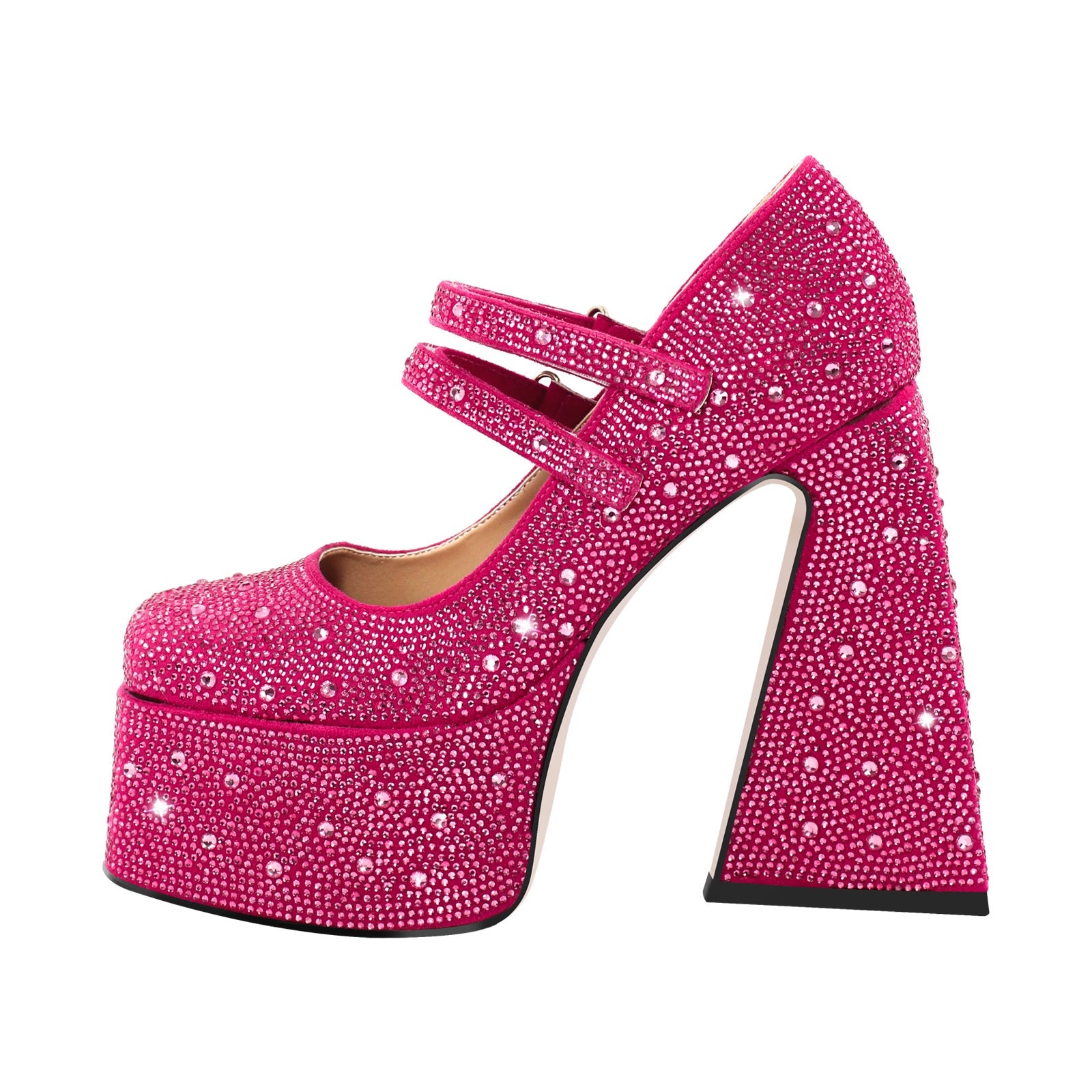 Platform Rhinestone Chunky Heel Mary Jane Pumps