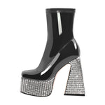 Load image into Gallery viewer, Rhinestone Square Toe Platform Chunky Heel Ankle Boots
