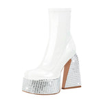 Load image into Gallery viewer, Rhinestone Square Toe Platform Chunky Heel Ankle Boots
