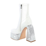 Load image into Gallery viewer, Rhinestone Square Toe Platform Chunky Heel Ankle Boots
