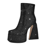 Load image into Gallery viewer, Rhinestone Square Toe Platform Chunky Heel Ankle Boots
