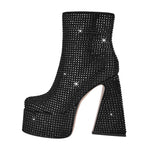 Load image into Gallery viewer, Rhinestone Square Toe Platform Chunky Heel Ankle Boots
