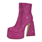 Load image into Gallery viewer, Rhinestone Square Toe Platform Chunky Heel Ankle Boots
