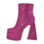 Load image into Gallery viewer, Rhinestone Square Toe Platform Chunky Heel Ankle Boots
