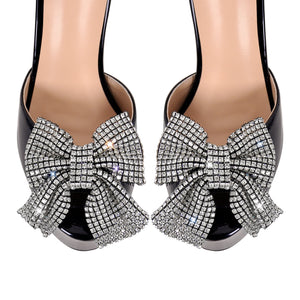 Rhinestone Bow Platform Chunky Heel Mary Jane Pumps