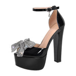 Load image into Gallery viewer, Rhinestone Bow Platform Chunky Heel Mary Jane Pumps
