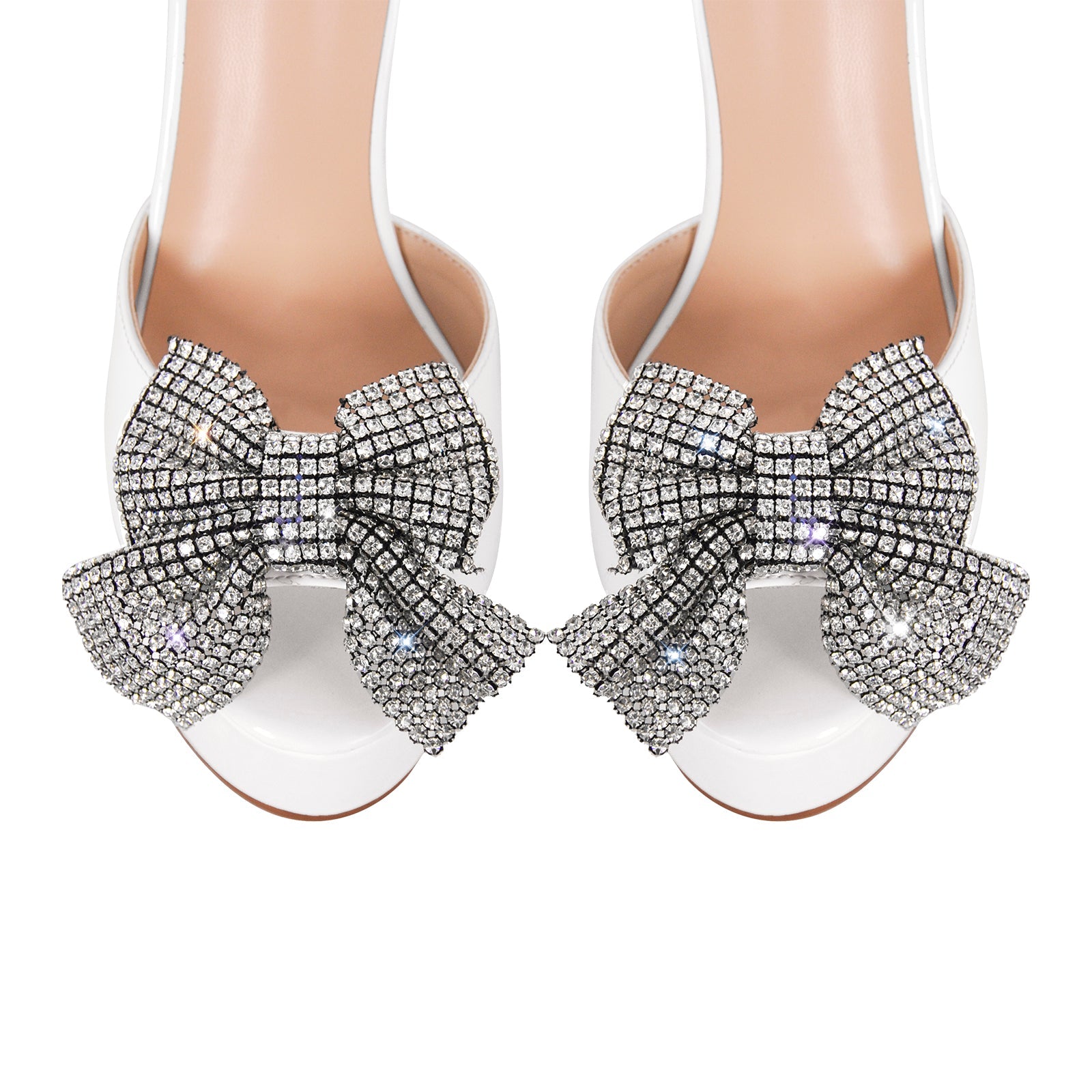 Rhinestone Bow Platform Chunky Heel Mary Jane Pumps