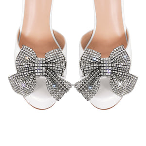 Rhinestone Bow Platform Chunky Heel Mary Jane Pumps