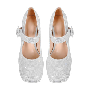 Rhinestone Square Toe Mary Jane Pumps