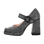 Load image into Gallery viewer, Rhinestone Square Toe Mary Jane Pumps
