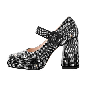 Rhinestone Square Toe Mary Jane Pumps