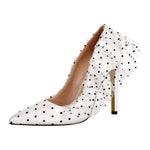 Load image into Gallery viewer, Polka Dots Pointed Toe Lace High Heel Pumps
