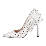 Load image into Gallery viewer, Polka Dots Pointed Toe Lace High Heel Pumps
