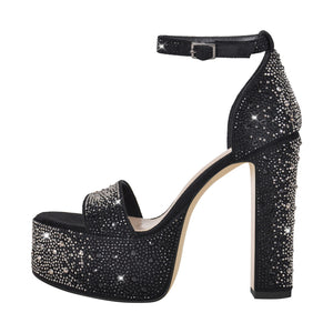 Rhinestone Round Toe Platform Ankle Strap Sandals