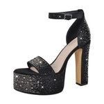 Load image into Gallery viewer, Rhinestone Round Toe Platform Ankle Strap Sandals
