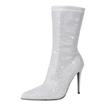 Load image into Gallery viewer, Rhinestone Pointed Toe High Heel Ankle Boots
