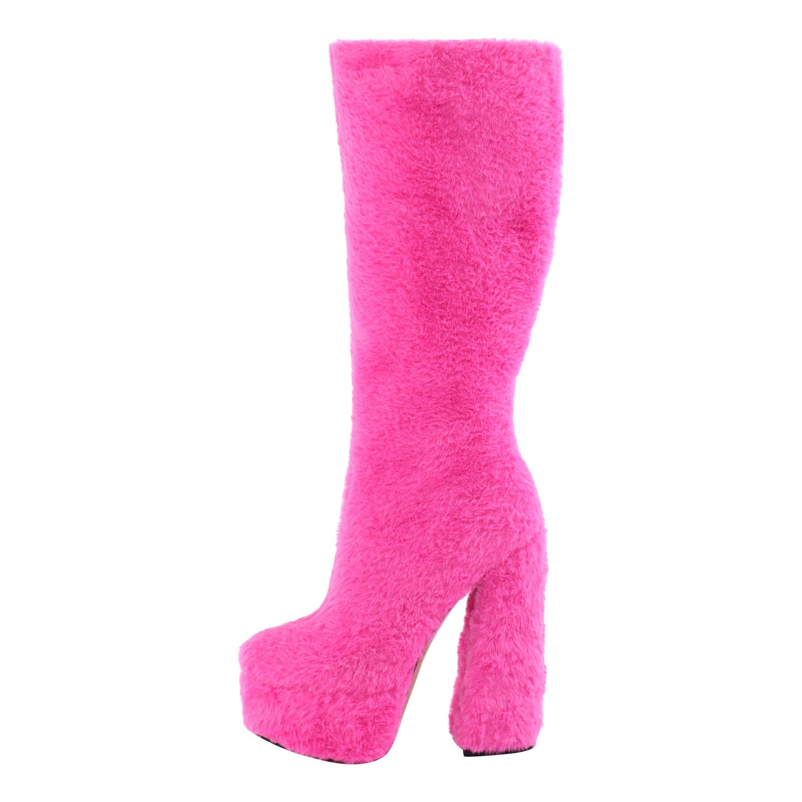 Pink Fur Platform High Heels Boots