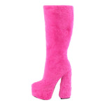 Load image into Gallery viewer, Pink Fur Platform High Heels Boots
