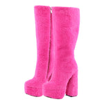 Load image into Gallery viewer, Pink Fur Platform High Heels Boots
