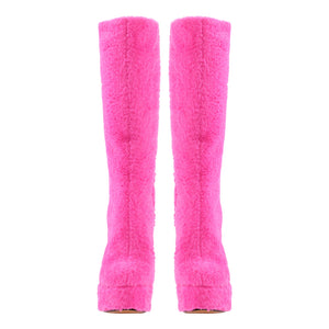 Pink Fur Platform High Heels Boots