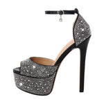 Load image into Gallery viewer, Rhinestone Peep Toe High Heel Platform Sandals
