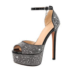 Load image into Gallery viewer, Rhinestone Peep Toe High Heel Platform Sandals
