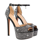 Load image into Gallery viewer, Rhinestone Peep Toe High Heel Platform Sandals
